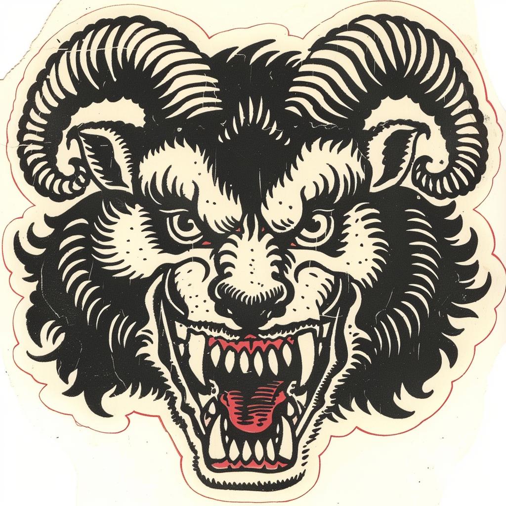 mythical  creature  wolf  sheep  hybrid  halftone  shading  sticker  ram  head 934729