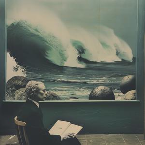 man  reading  book  large  painting  wave  sitting  chair  Claude  Cahun 1079459