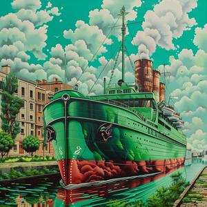 ship  canal  chromolithography  Andreas  Levers  painting  green  artwork  transportation  water 1039819