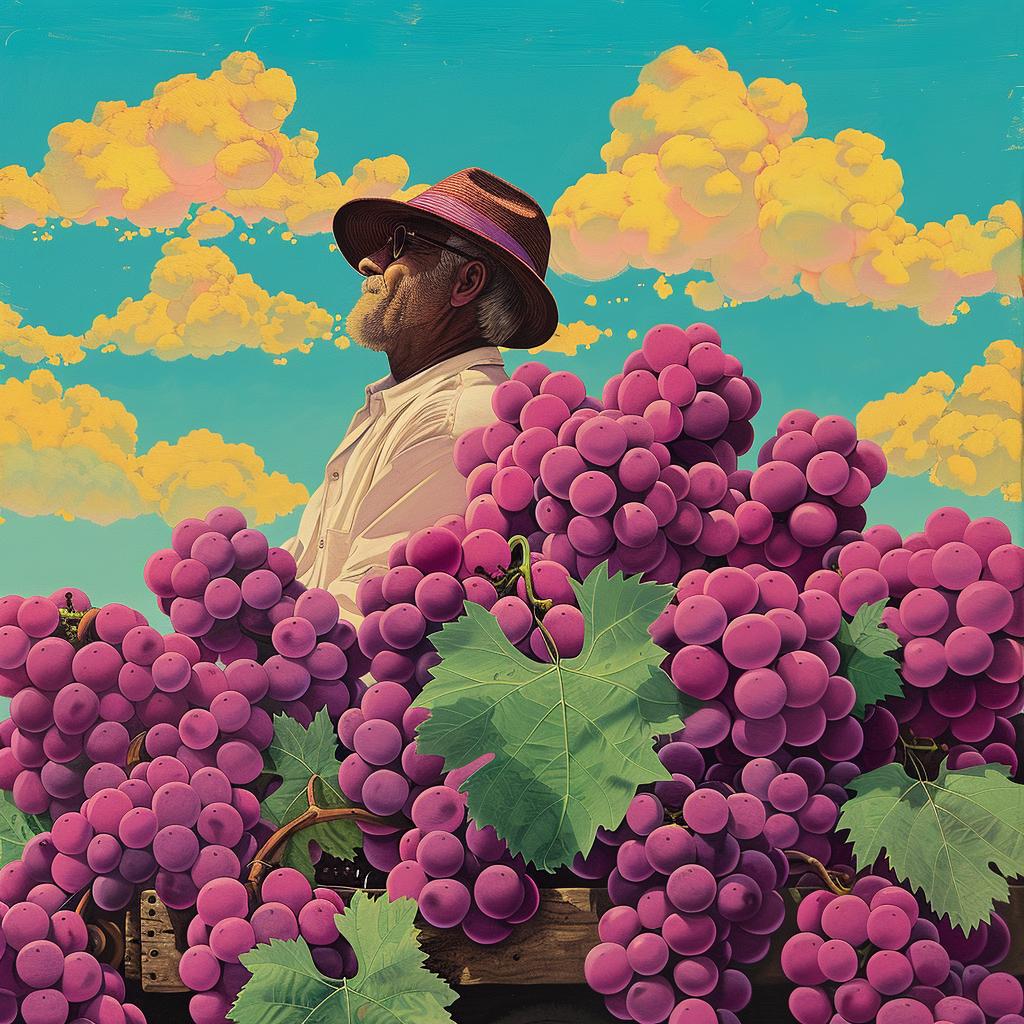 surreal  grapes  man  hat  painting  album  cover  vivid  imagination  Joan Cornella 1017511