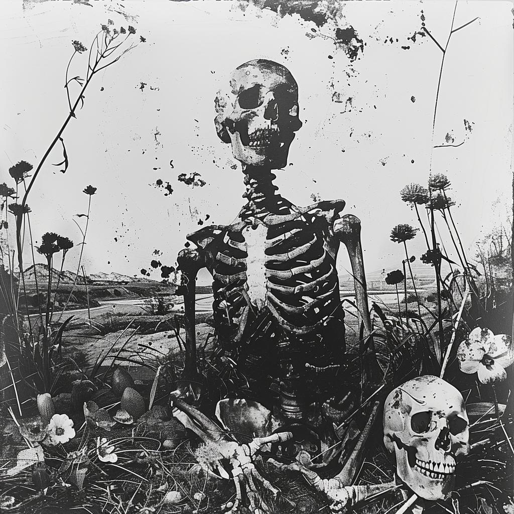 skeleton  bones  field  blackwhite  photography  surreal  artistic  raw  collage  dark 969893