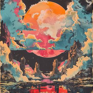 surreal  album  cover  Todd  White  moon  planet  poster  Risograph  screenprinting 1078634