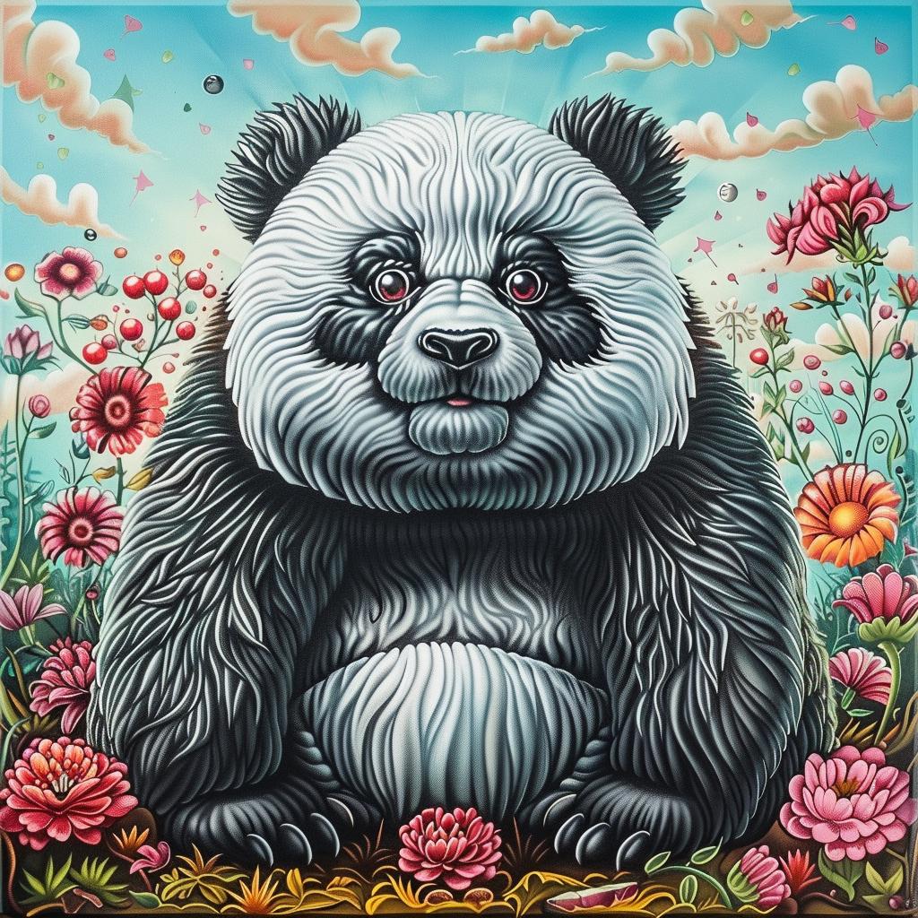 panda  cute  adorable  bear  flowers  painting  white  background  art  big 1032542