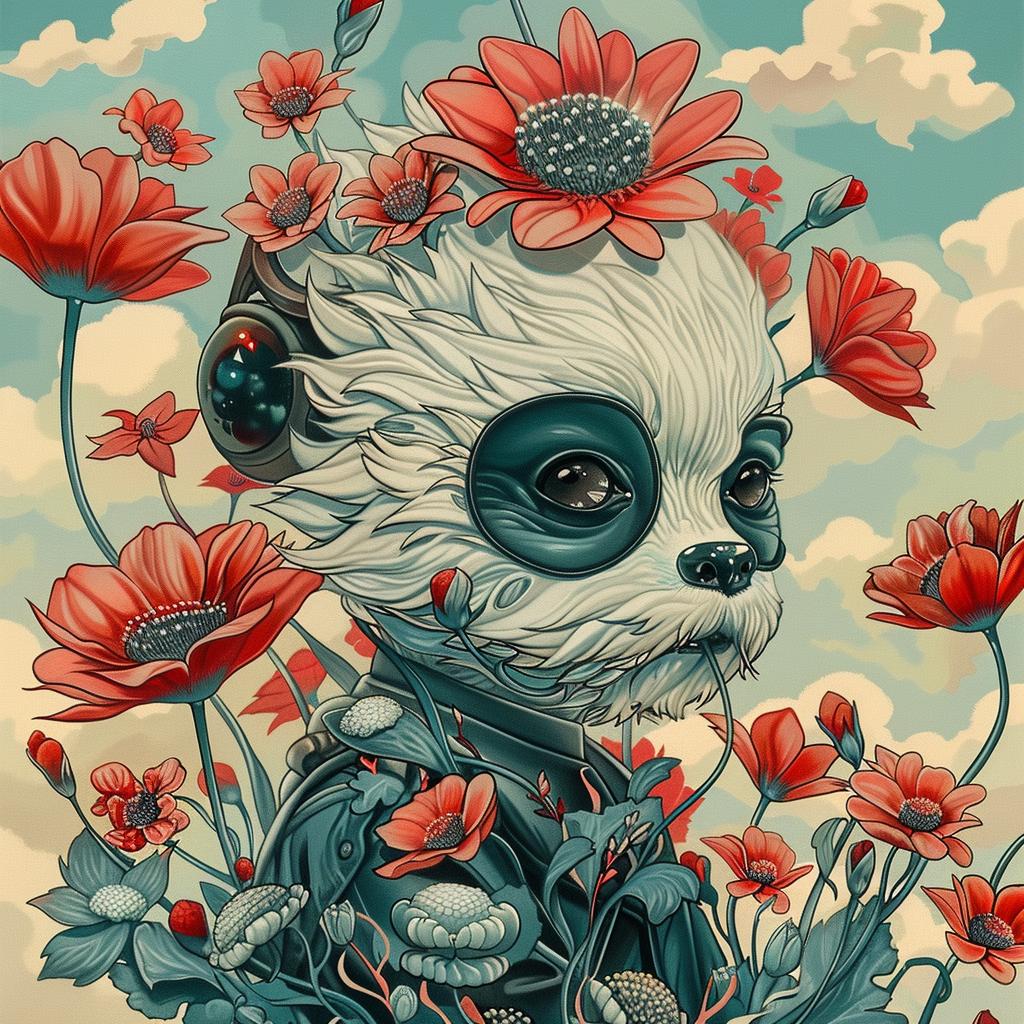 panda  flowers  whimsical  colorful  JamesJean  nature  playful  art  cartoon  illustration 1028420