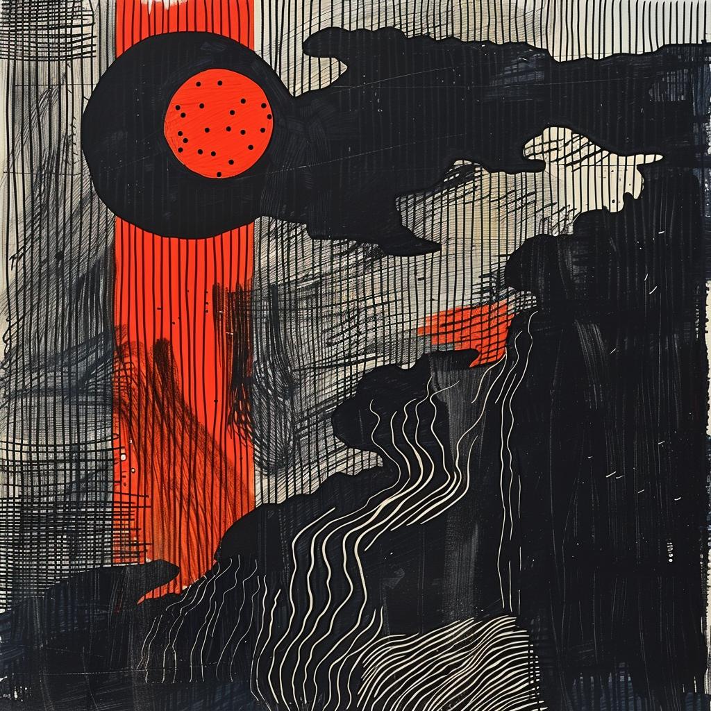 swampmonster  industrial  punkcore  collage  abstract  black  red  lines  sun  unique 936513