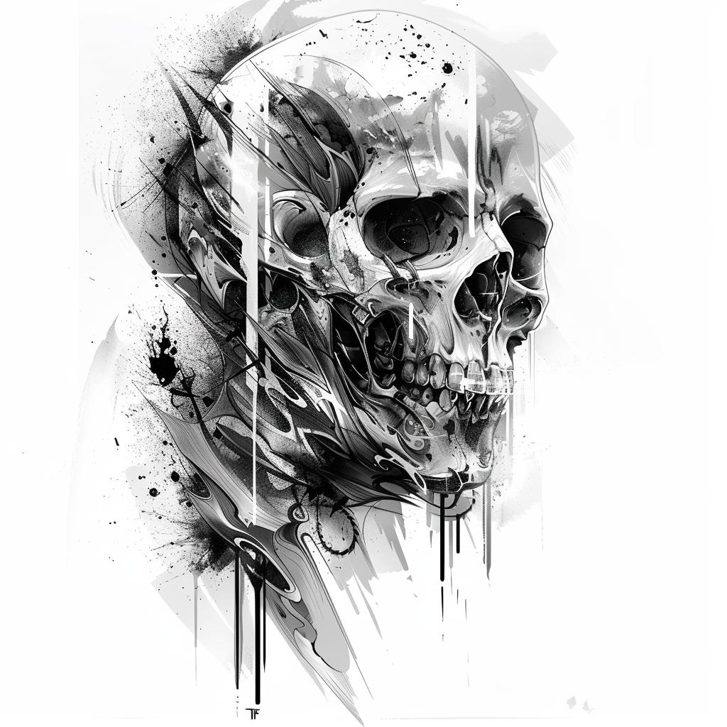 تصميم جمجمة وشم أبيض وأسود صورة منتصبة بأسلوب رقمي enki bilal 970270