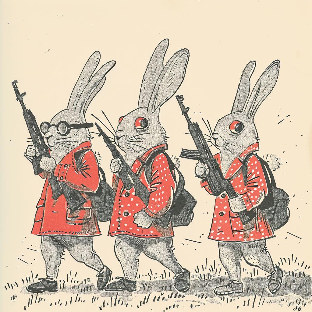 rabbit  soldiers  battle  red  coats  guns  Moebius  Chris  Bachalo  fantasy 923380