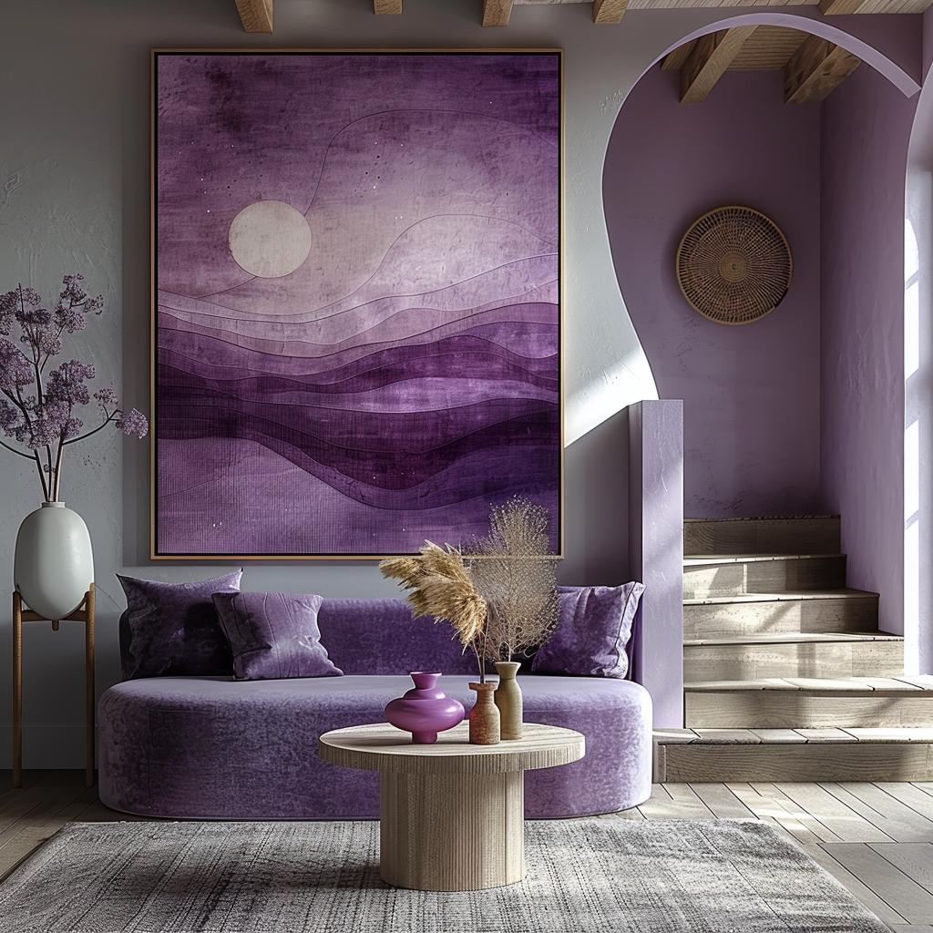 Boho  Mid Century  purple  abstract  plant  clean  art  shape  living  room 1032670