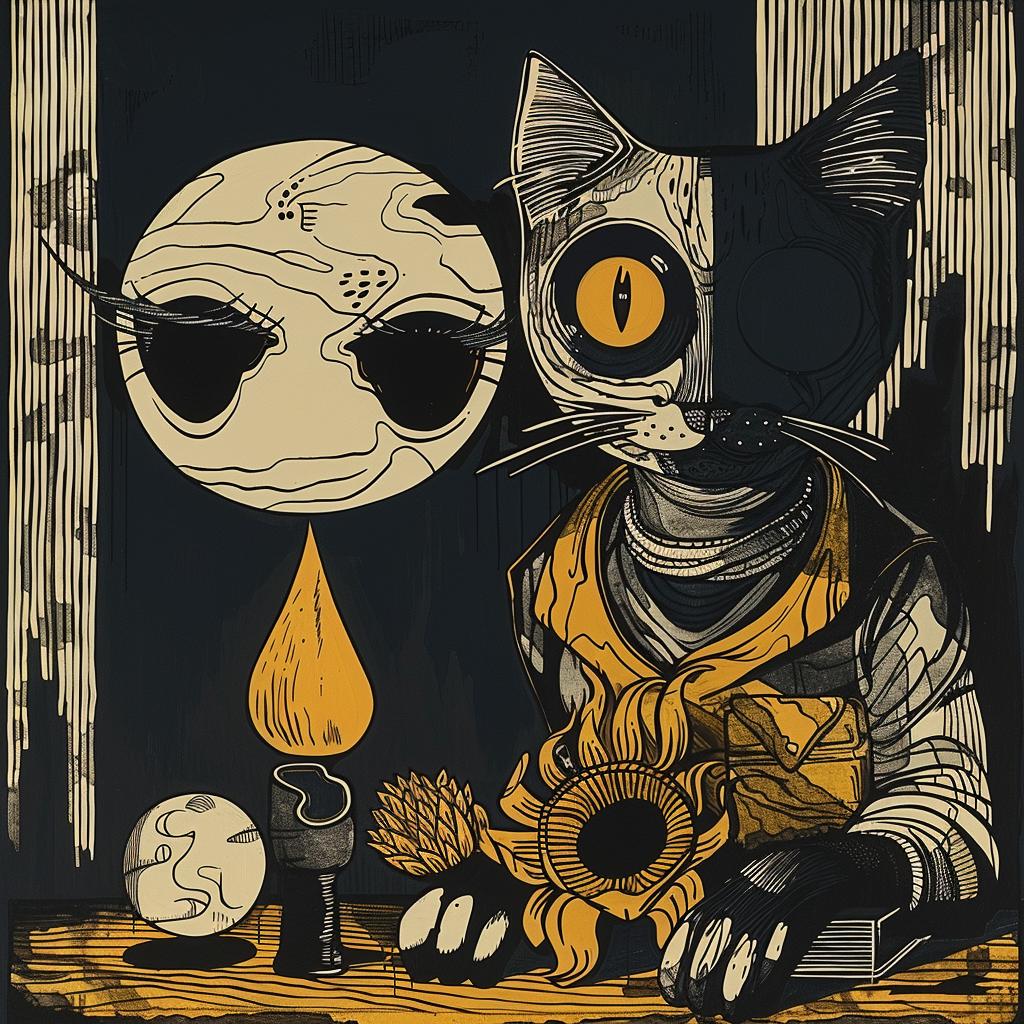 provocative  art  cat  moon  dark  whimsical  spiritual  occult  surreal  introspective 936344