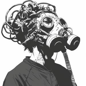 رسم رأس رجل بقناع غاز، خطوط سوداء وبيضاء، متجه سريالي حديث 1070762