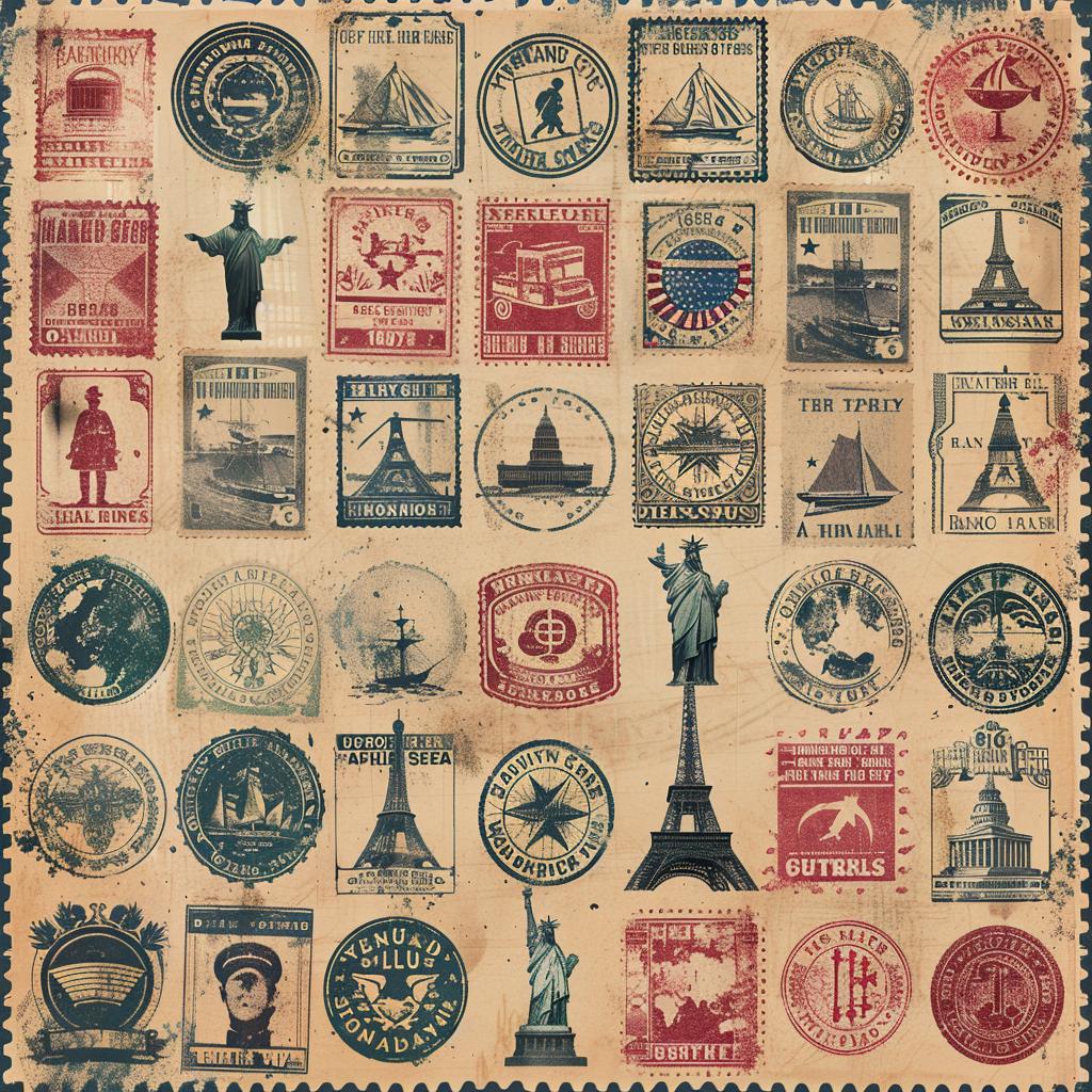 stamps  collection  vintage  graphic  art  design  variety  shapes  illustration  vector 918255