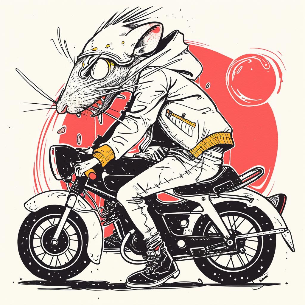 rat  moped  happy  red  motorcycle  cartoon  vibrant  funny  character  playful 938764