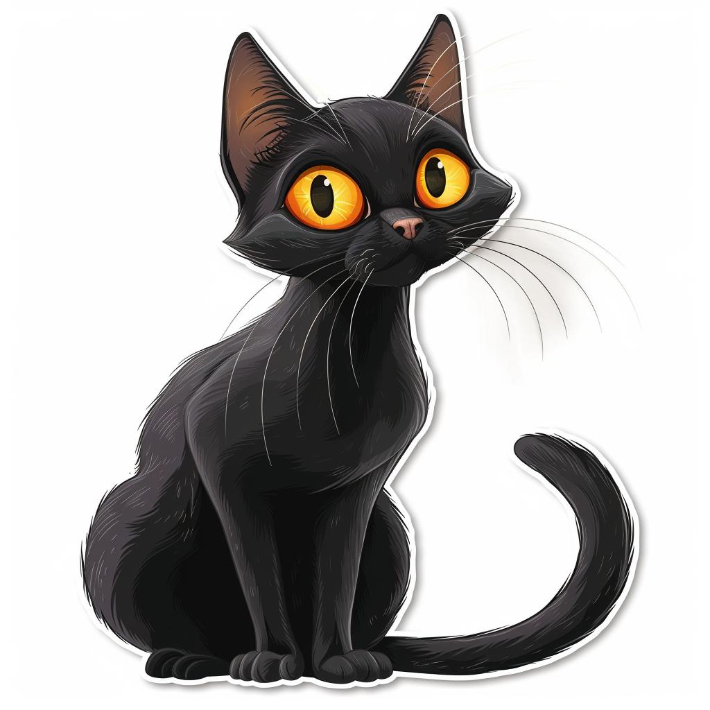 cat  black  orange  eyes  sticker  vector  realistic  sitting  detailed  2D 971956