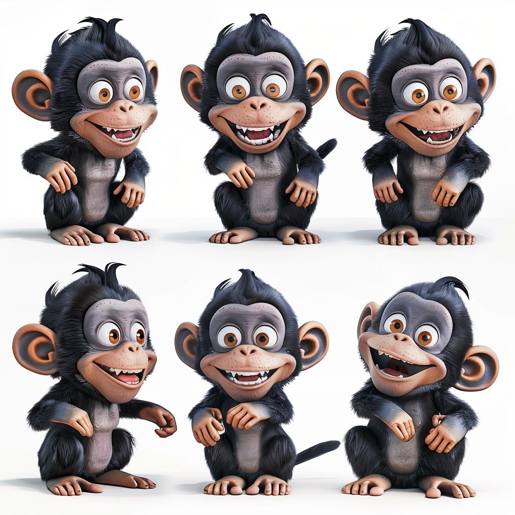 kawaii  monkeys  pack  3D  high  detail  expressions  cute  studio  cartoon 1025350