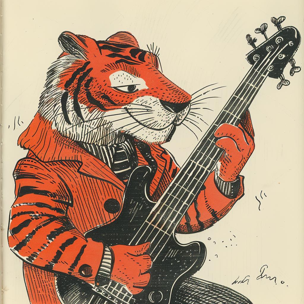 tiger  guitar  anthropomorphic  cartoon  Moebius  instrument  colorful  sketch  playful  music 922975