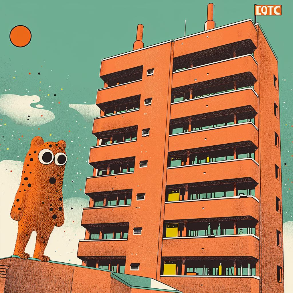 cartoon  character  building  Mid-Century  orange  furry  chubby  intricate  funny  whimsical 964189