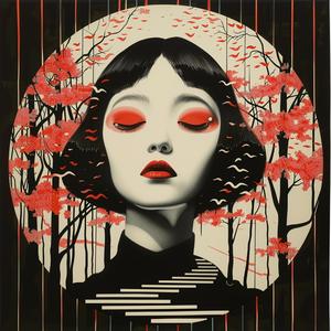 surreal  album  cover  woman  red  eyes  black  hair  creative  art 1077667