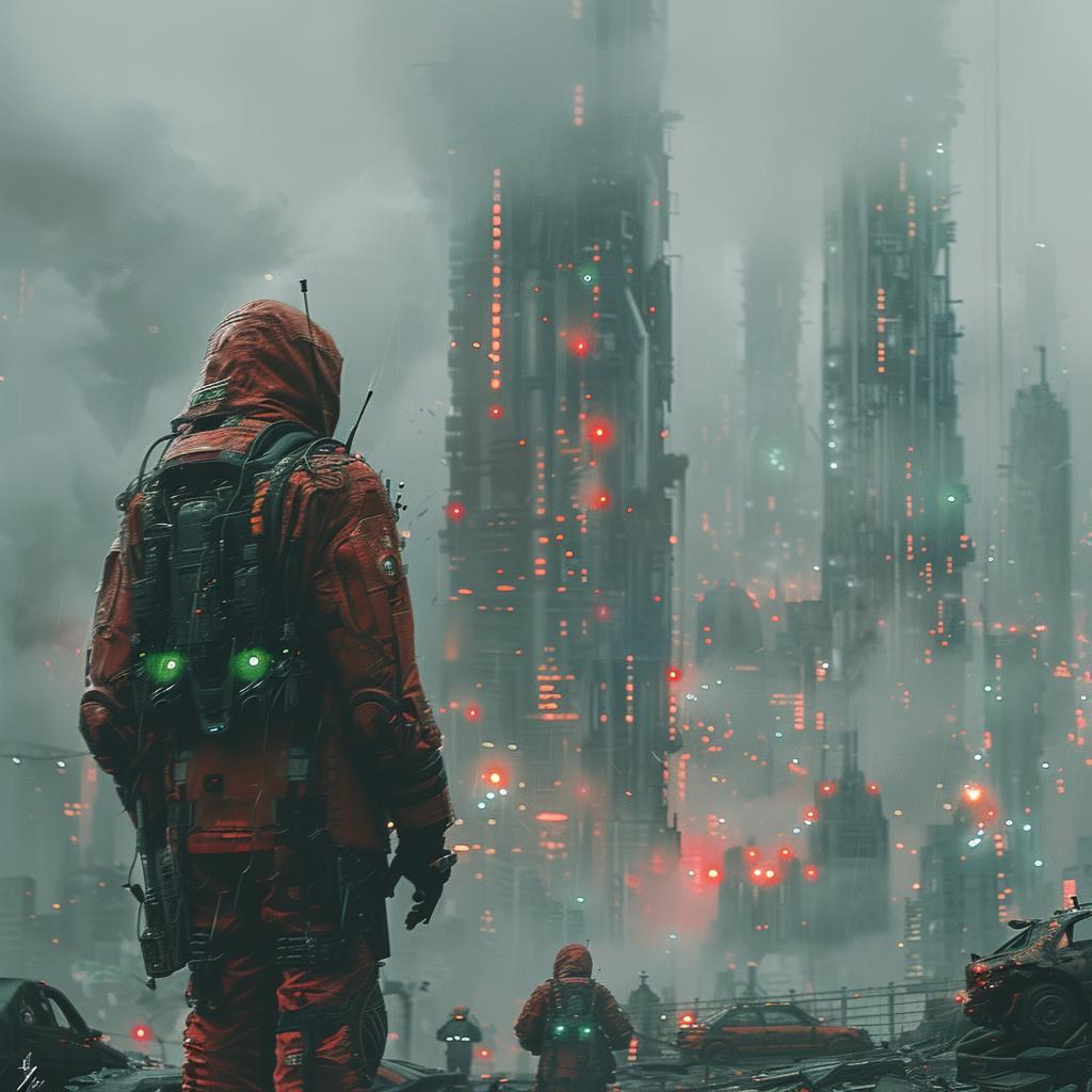 dystopian  city  cyberpunk  warrior  skyscrapers  technology  neon  futuristic  3D  rendering 1028802