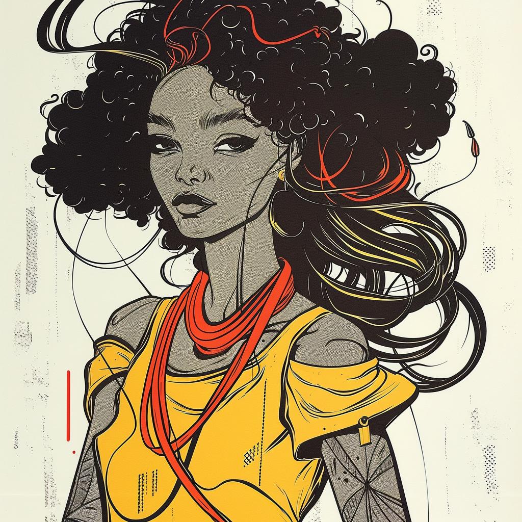 PopArt  drawing  model  AfricanAmerican  portrait  fashion  vibrant  curly  style  expression 938394