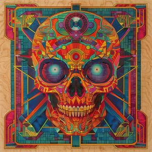 surreal  deathmetal  album  cover  colorful  skull  geometric  Risograph  hyper-realistic  Wlad 1079533
