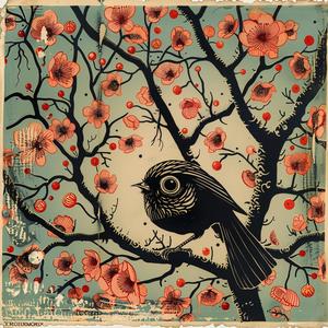 chromolithography  bird  cherry  tree  nature  vibrant  colors  illustration  scene  floral 1052751