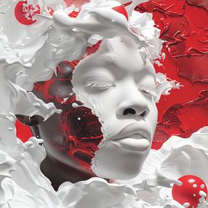 surreal  album  cover  woman  paint  splash  red  white  risograph  symbolist 1077819