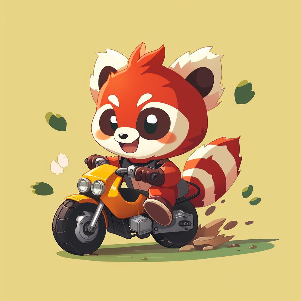 red  panda  motorcycle  cute  kawaii  whimsical  playful  illustration  animal  fun 939766