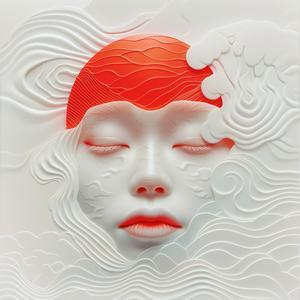 surreal  album  cover  woman  paper  white  red  symbolist  hyper-realistic  screenprinting 1077800