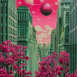 city  pink  trees  synthwave  1980s  album  artwork  minimal  metropolis  vibrant 1037637