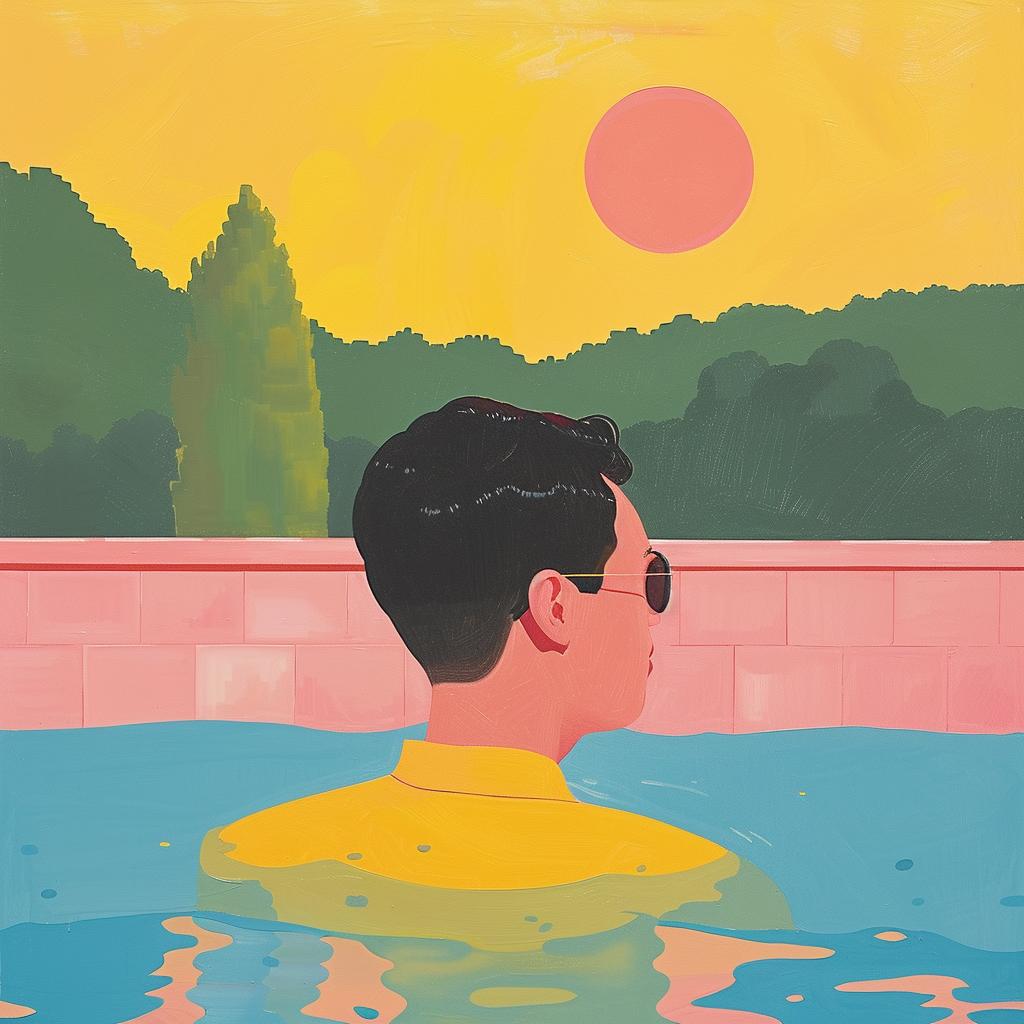 surreal  painting  man  pool  sunset  creative  colorful  relaxation  vibrant  artwork 1019262