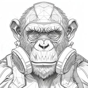 chimpanzee  gasmask  black  white  drawing  linework  illustration  vector  strong  futuristic 1070730