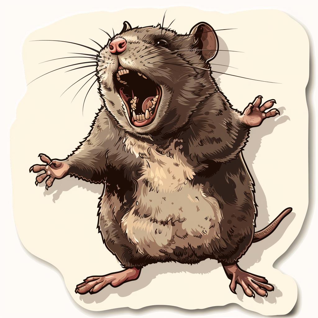 rat  sticker  3D  detailed  realistic  warm  contour  vector  standing  yawning 971970
