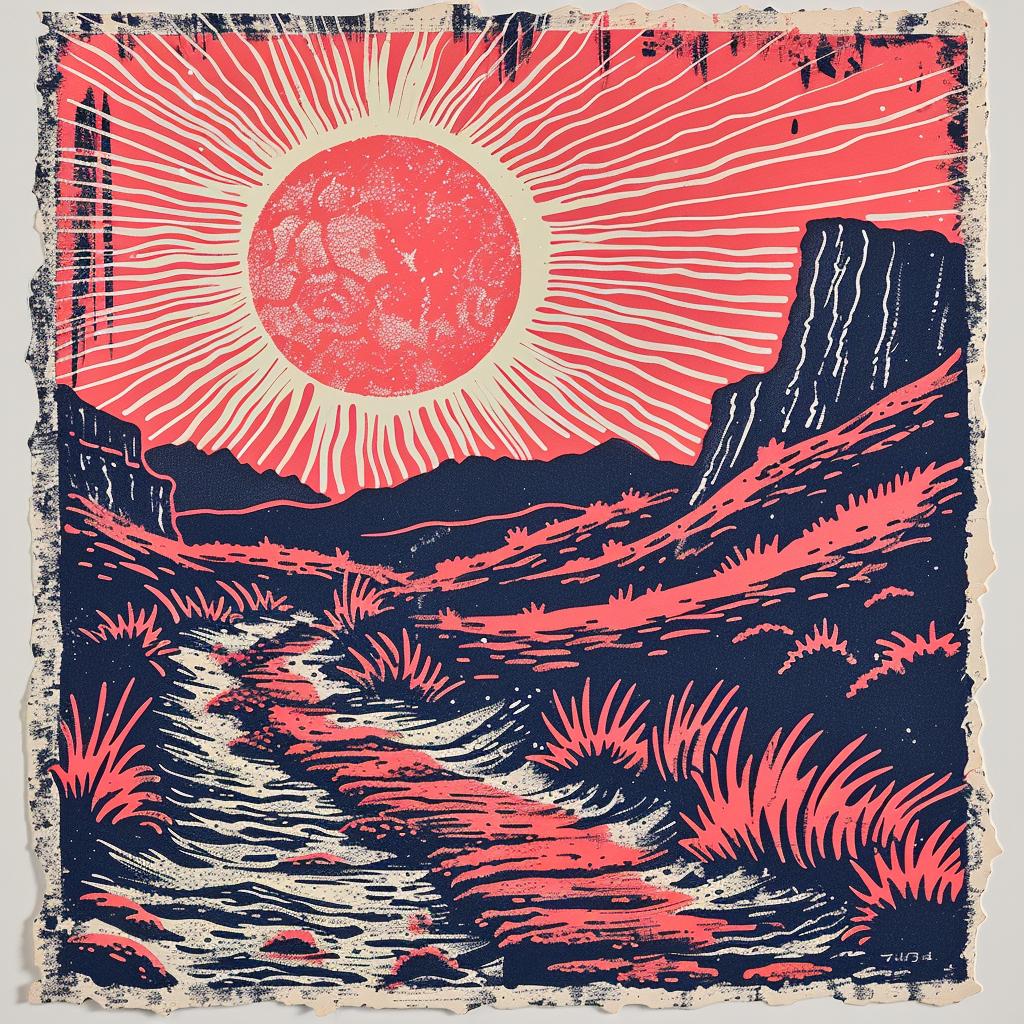 album  cover  redsun  mountain  symbolist  1970s  art  screenprint  pulsar  stylize 941616