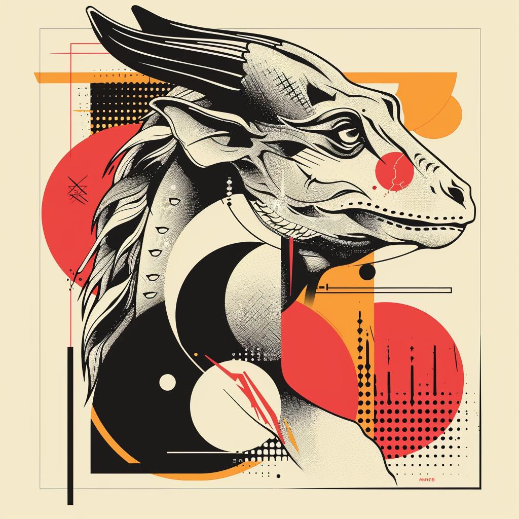 mythical  creature  hybrid  dragon  geometric  pattern  halftone  fantasy  unique  exploration 939593