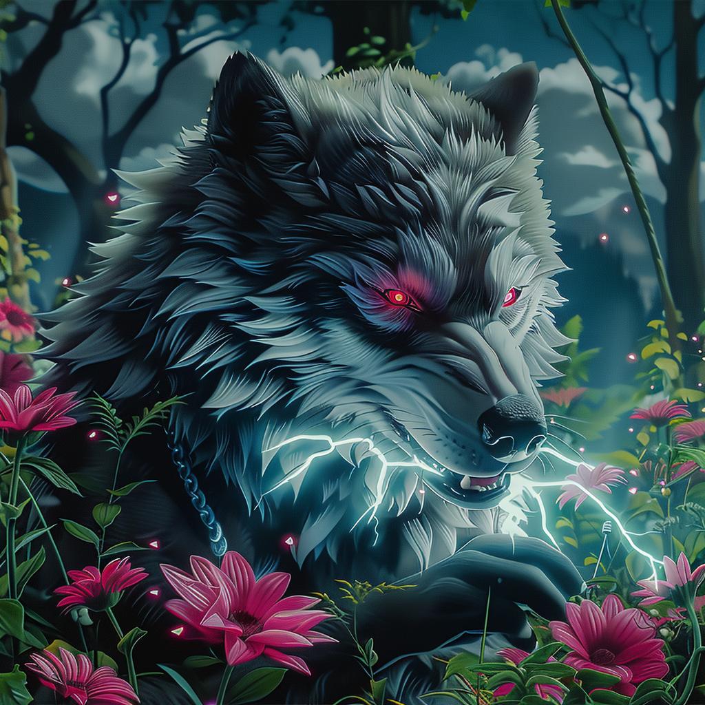 wolf  forest  flowers  nature  animal  night  wildlife  colorful  surreal  landscape 1016790