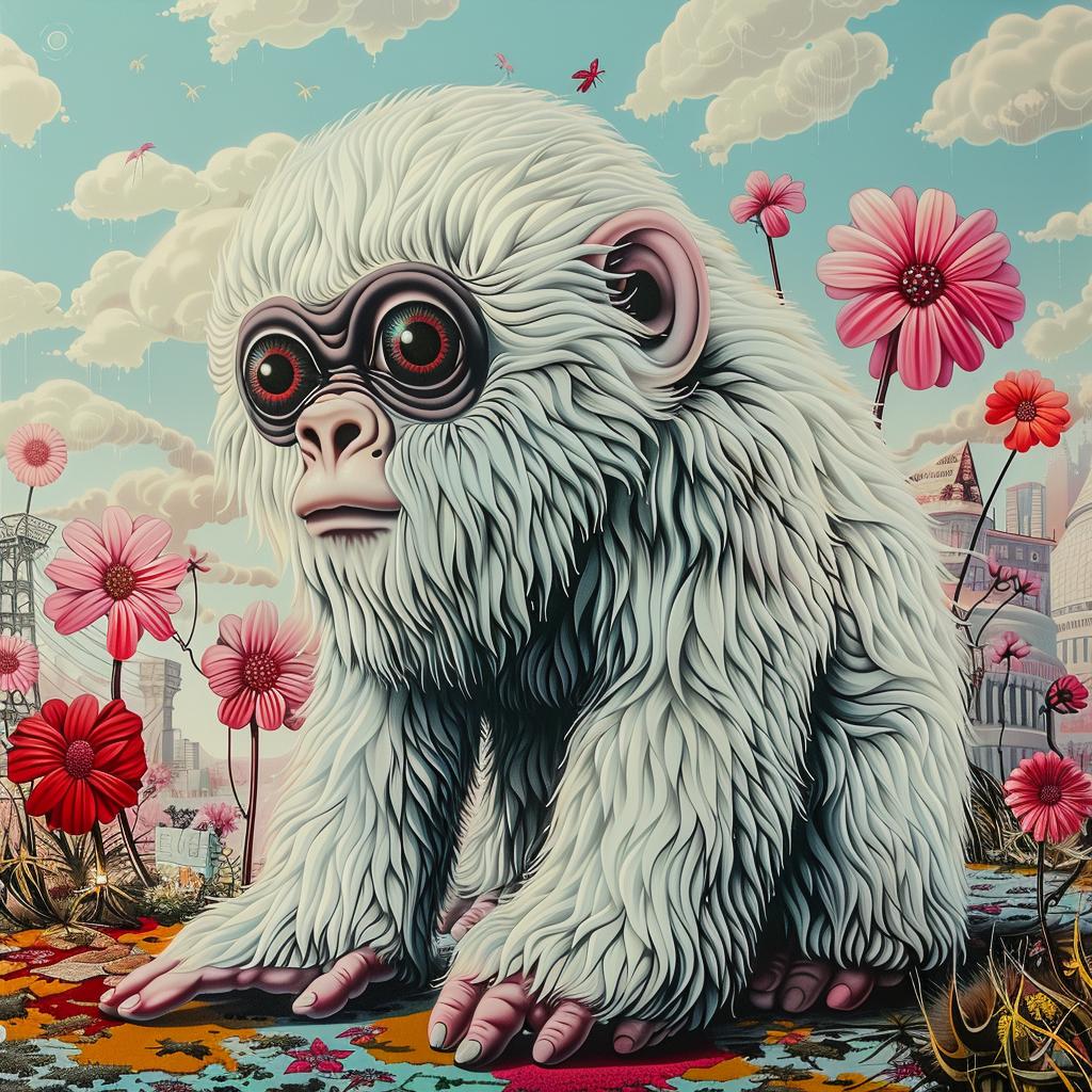ape  kawaii  painting  monkey  flowers  white  background  cute  animal  colorful 1033922