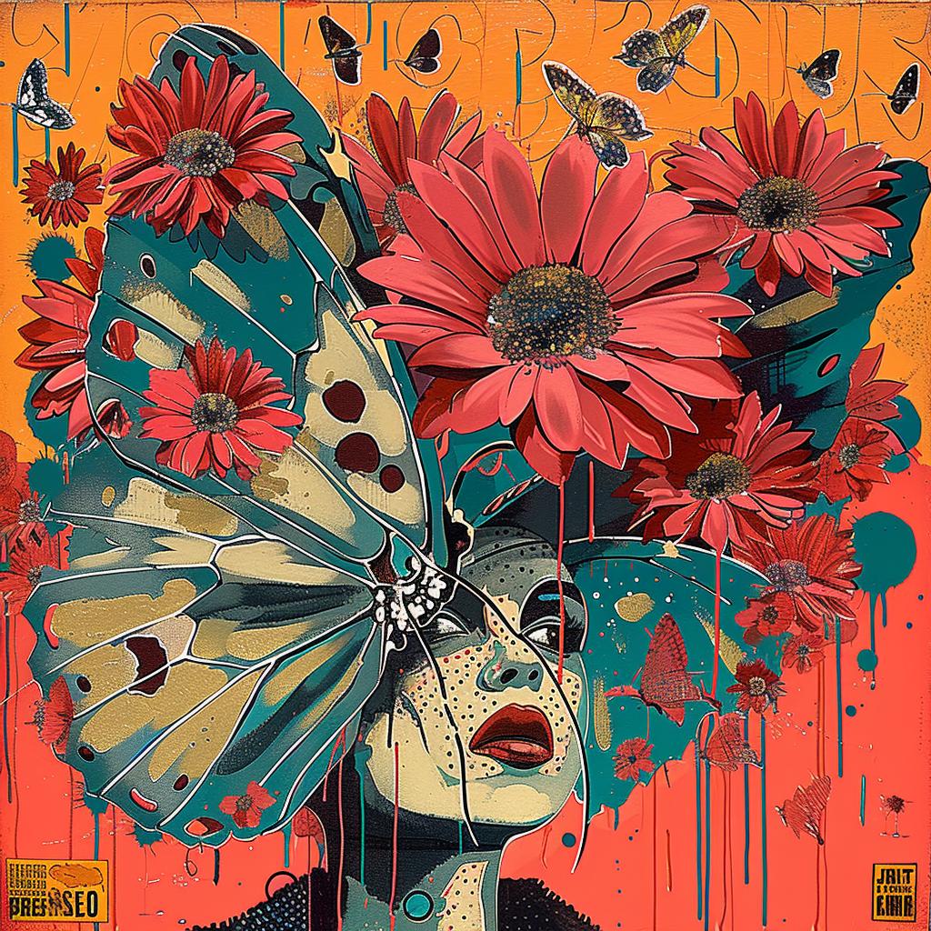 painting  woman  butterfly  hat  flowers  colorful  vibrant  portrait  nature  whimsical 950818