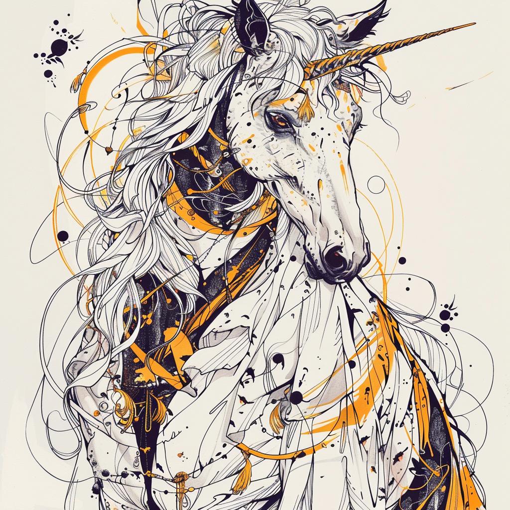 mythical  creature  hybrid  unicorn  design  yellow  black  drawing  fantasy  unique 953243