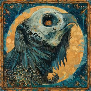Art Nouveau  Surrealism  Pointillism  Gold  Indigo  Teal  Dark  Occult  Owl  Moon 1077000