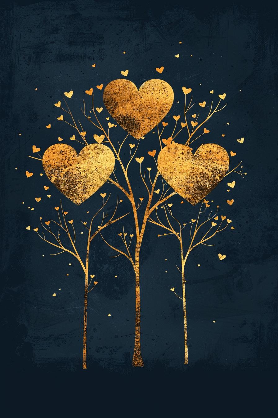 minimalist  valentine  decorative  elegant  golden  hearts  tree  design  3D  style 953896