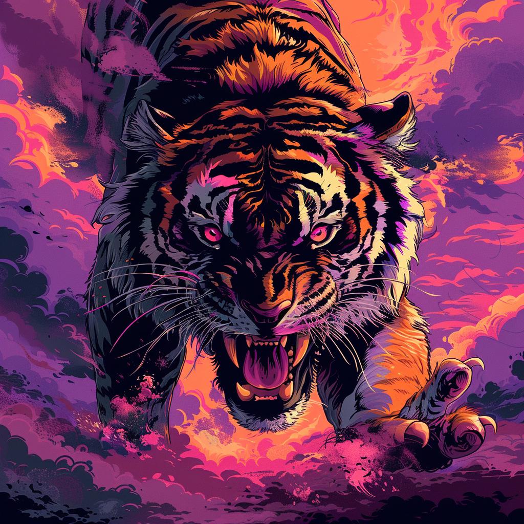 vector  tiger  art  comic  detailed  colorful  fierce  portrait  smoke  background 928813