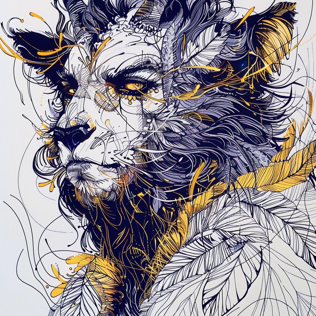رسم مخلوق أسطوري هجين ريش أسد يتميز بمزيج كيان فريد من نوعه 953182