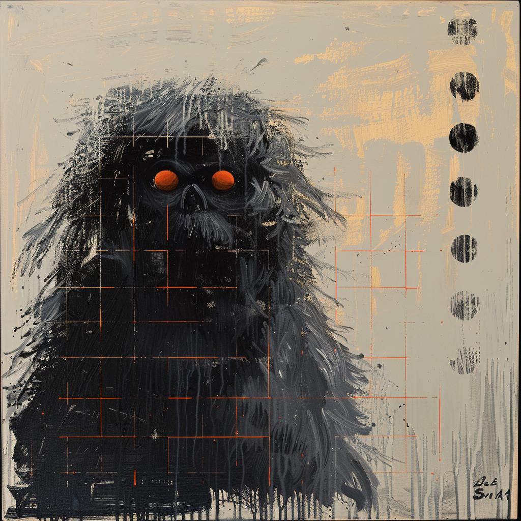 encaustic  impasto  monster  black  gray  painting  orange  eyes  unique  art 969750