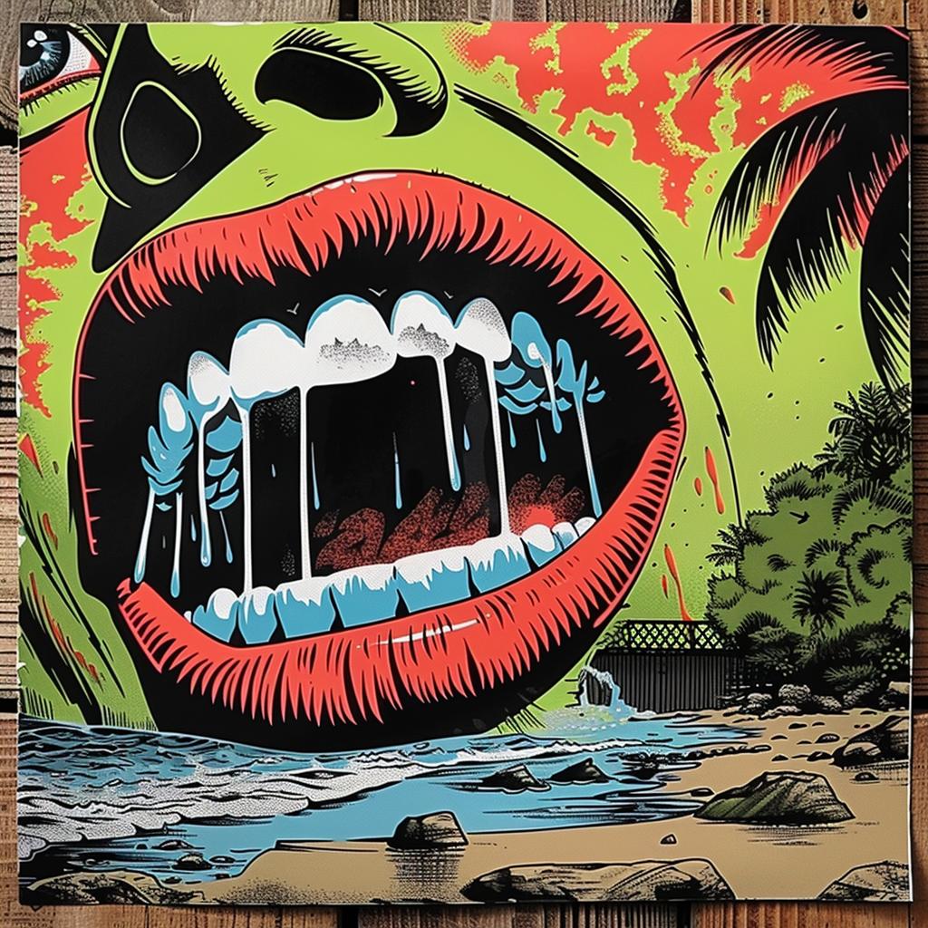 surreal  album  cover  poster  green  red  face  hyper-realistic  screenprinting  Biskup 1027189
