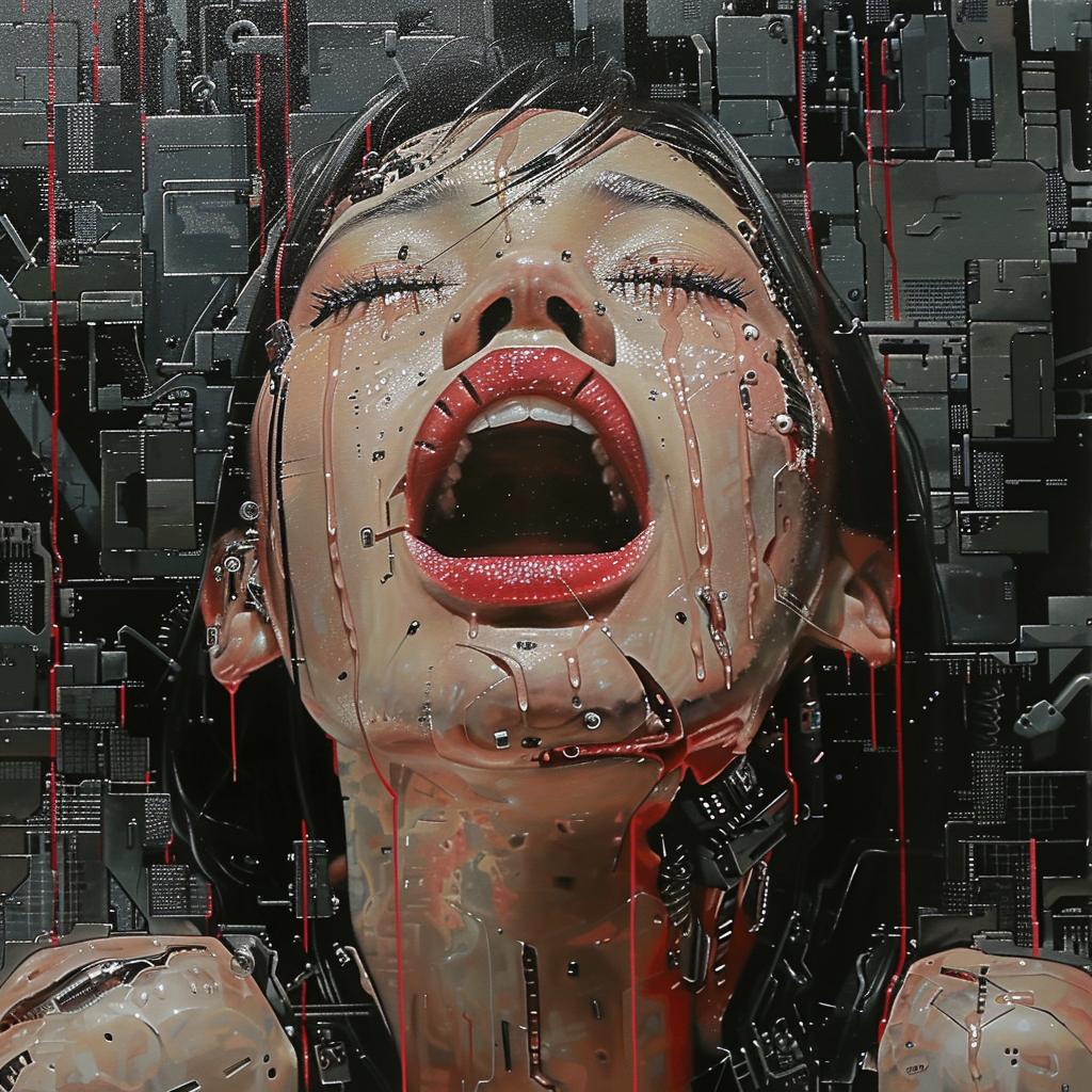 cyborg  woman  crying  blood  realism  cityscapes  dessert  art  emotional  cyberpunk 944826