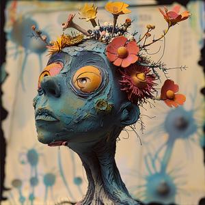 امرأة، تمثال، زهور، فن، رسوم متحركة، تصميم، غطاء رأس، صورة شخصية ملونة، إبداعية، 1061019