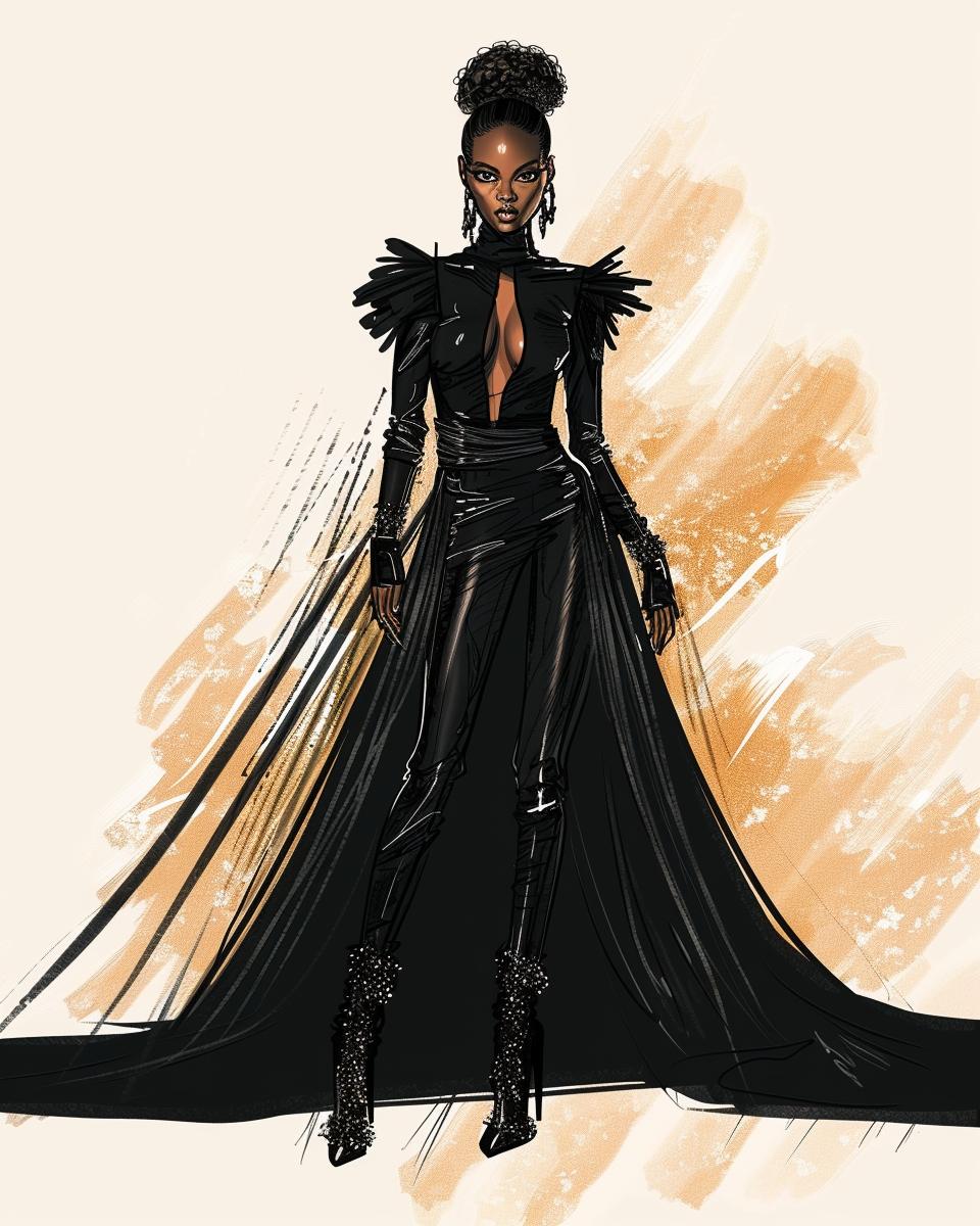fashion  sketch  illustration  model  black  dress  elegant  stylish  TomFord  fullbody 953645