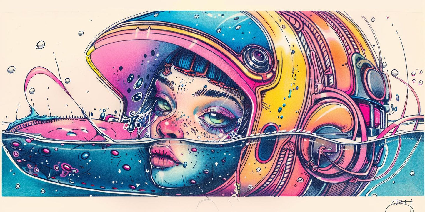 drawing  woman  astronaut  helmet  underwater  ocean  artistic  imagination  marine  space 940473
