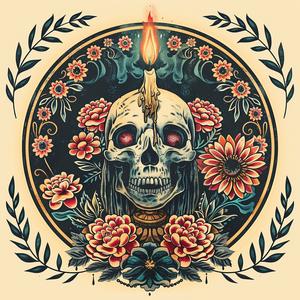 skull  dayofthedead  candles  flowers  chromolithography  decorative  colorful  tradition  artsy  symbolic 1048611