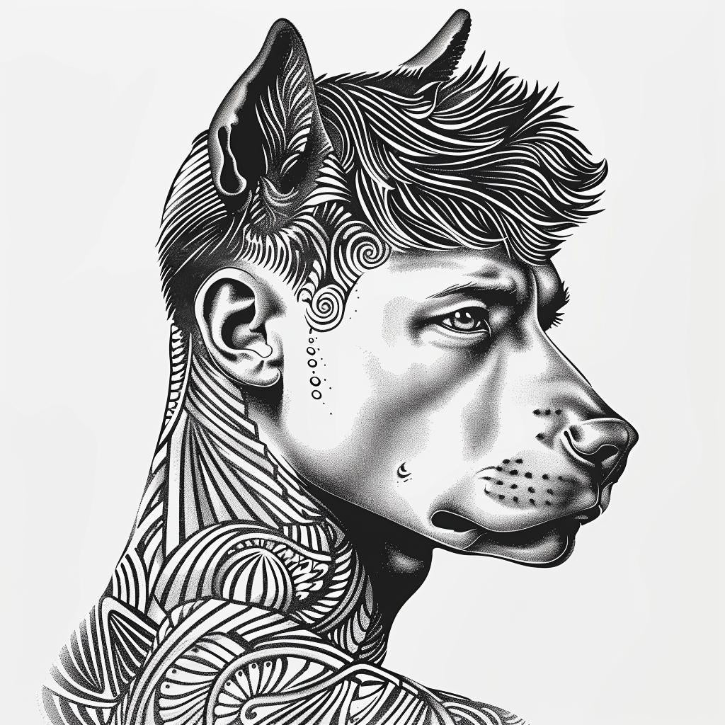 drawing  man  black  white  tattoos  art  half-doberman  sketch  portrait  style 942659